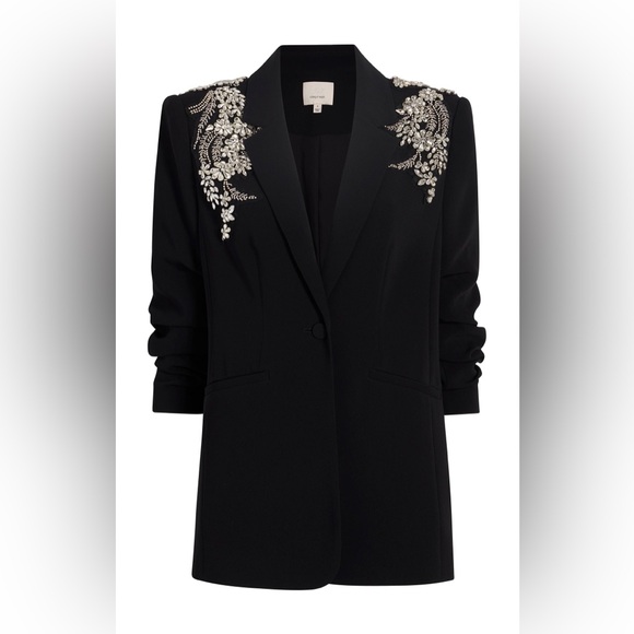Cinq A Sept Crystal Ivy Kylie Embellished Blazer Jacket In Black - Picture 4 of 13